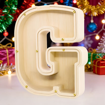 Alphabet Letter Piggy Bank A-Z Wooden Coin Bank Large Capacity Transparent – Personalized Savings Box for Kids | Back to School, Christmas & Birthday Gift
