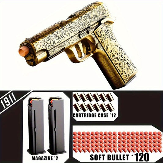 Cool Soft Bullet Gun Toy Pistol with 120 Bullets, 12 Shells, And 2 Magazines, Toy Gun Pistol Hollow Hanging Machine, Toy Foam Blaster, Outdoor Sports Shooting Game, Halloween, Christmas Gifts for Kids