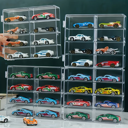 2026 Two Sets Of 1:64 Scale Toy Model Car Acrylic Display Cabinets - Transparent And Durable Storage Cabinets with Multi-compartment Design, Safety Covers And Fashionable Appearance for Match Day, Football Fan Gear and All Fans