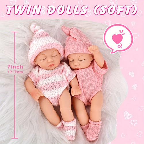 [Holiday Gifts] A Set Of 2 7-Inch Baby Dolls, Simulated Dolls, Reborn Dolls, Holiday Gifts Doll Included