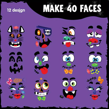 Halloween Pumpkin Decorating Stickers Kit - 40 Faces 18 Sheets 12 Designs No-Carve Pumpkin Decoration Craft for Kids - Trick or Treat Party Supplies & Favors