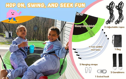 Saucer Swing for Kids 43 Inch – 360° Rotating Spinner Swing with Swivel, Adjustable Ropes & Hanging Straps, Durable Round Nest Swing for Outdoor Tree or Swing Set, Backyard Playground Gift