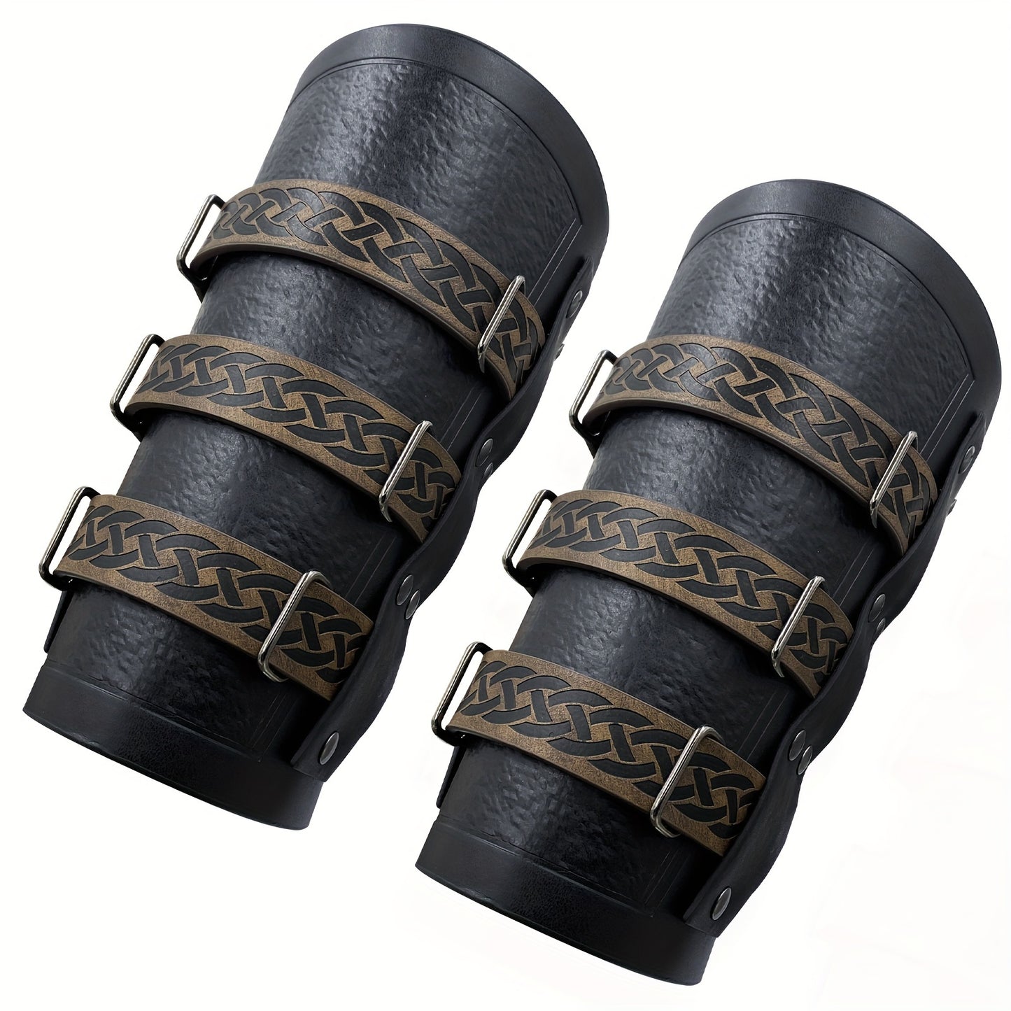 Medieval Faux Leather Bracers Viking Arm Guards – Embossed Renaissance LARP Cosplay Costume Accessory for Halloween, Stage Performance & Photography, Brown & Black, 1pc or 2pcs