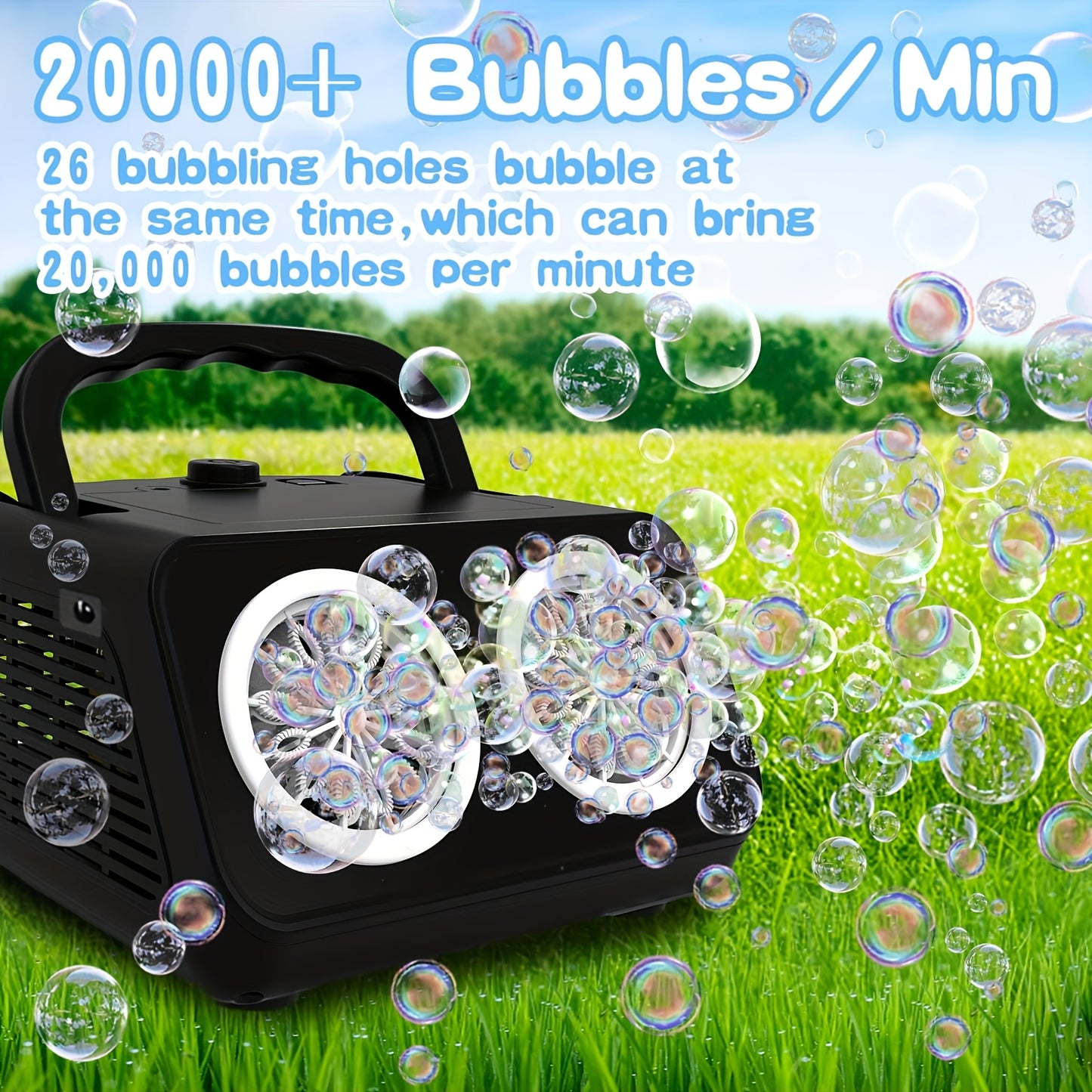 Electric Bubble Maker for Kids, Producing Over 20, 000 Bubbles Per Minute with Dual Fans, Includes 10X Bubble Solution, Ideal for Outdoor Play