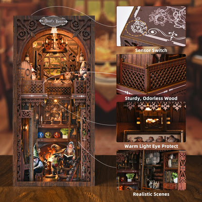 ASLOWSNAIL 3D Wooden Book Nook Toys, Dwarf House Miniature DIY Bookshelf Insert, Intricate Dark Wood Adult Puzzle Decor, Local Warehouse Stock, Special Birthday 4Th of July Gift, And Closeout