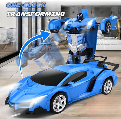 Transforming RC Stunt Car Robot for Kids – One-Button Deformation 360 Drift 2.4GHz Remote Control Toy with LED Lights Boys Gift Ages 3+ (Red/Blue/Yellow)