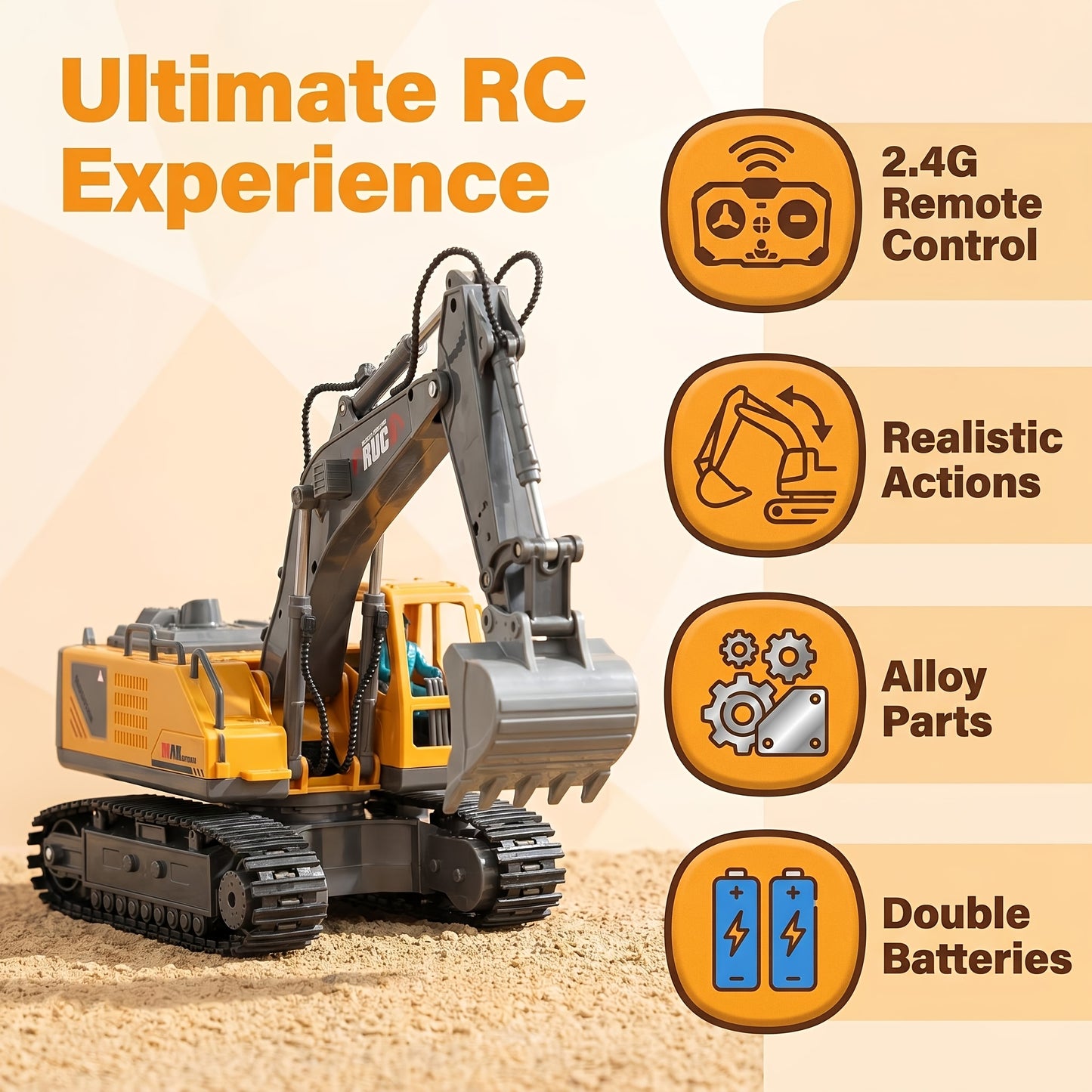 1:20 Scale 2. 4G 11CH RC Excavator, Dump Truck, Bulldozer & Loader 680° Rotation & Working Arm, Forward Backward Turning, Alloy Construction Toy for Indoor Outdoor Play, Perfect Gift for Children
