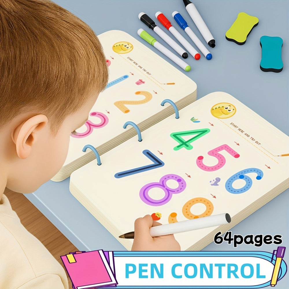 Magic Practice Handwriting Book Set for Kids Ages 3-8 | 64 Pages + 8 Erasable Pens | Writing & Drawing Workbook with Refills | Pen Control Tracing Activity Book