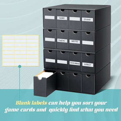 8000 Card Storage Box 4-Row Cardboard Organizer with Dividers & Label Stickers – Large Trading Card Box for TCG MTG Pokemon Sports Cards | Black 4-Row Card Storage