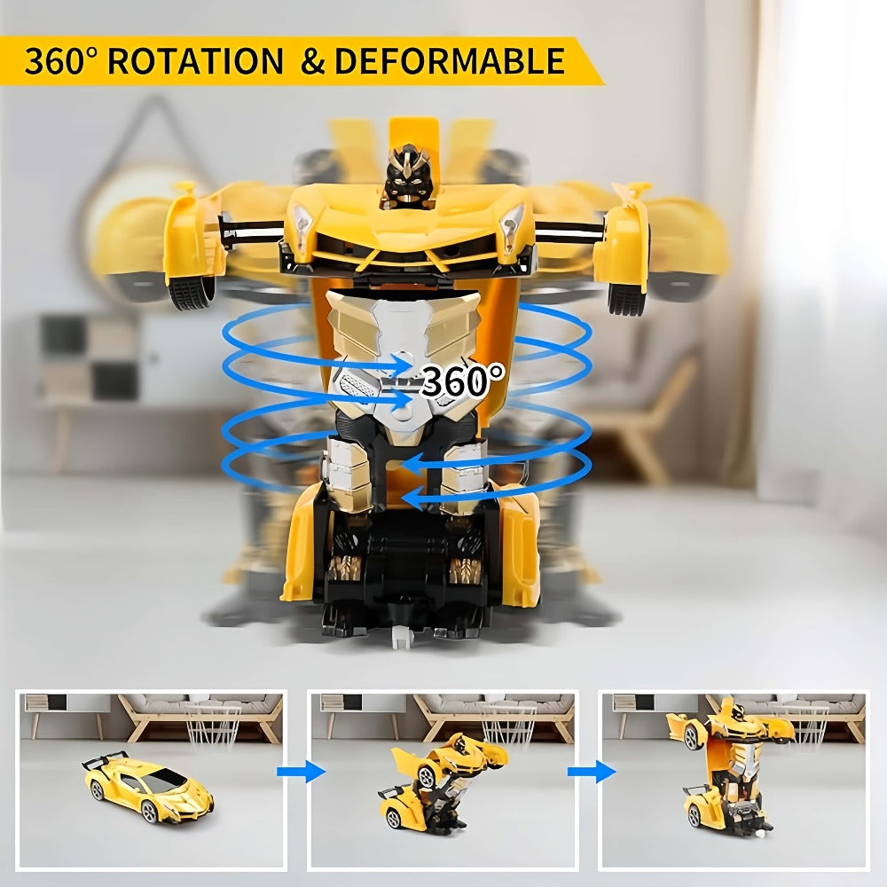 Transforming RC Stunt Car Robot for Kids – One-Button Deformation 360 Drift 2.4GHz Remote Control Toy with LED Lights Boys Gift Ages 3+ (Red/Blue/Yellow)