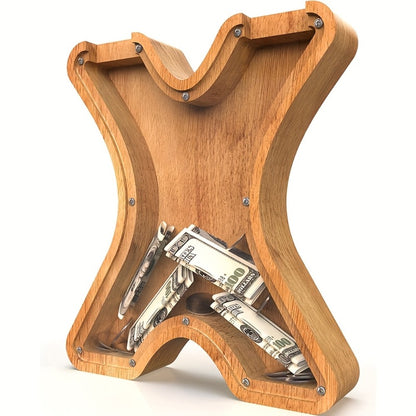 Wooden Letter Penny Bank – Alphabet Coin Bank Savings Box for Kids & Adults, Personalized Money Bank Birthday Gift, A to Z Initial Letter Bank