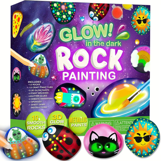 Children's Art & Craft Puzzle Creative Handicraft DAY Graffiti Painting Set Toy, Glow-in-the-Dark Stone Painting Set, Outdoor Activity Gift for Boys And Girls Birthday Parties