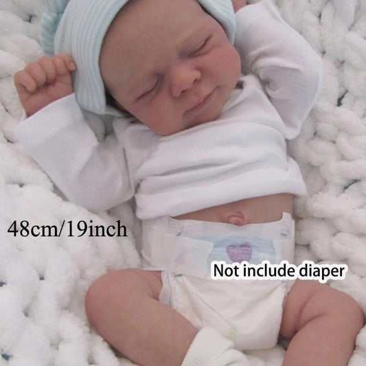 Sleeping Reborn Baby Doll 19 Inch Full Vinyl Body 3D-Painted Skin Visible Veins Implanted Eyelashes Bath-Safe – Lifelike Closed-Eye Newborn Girl with Outfit Pacifier Bottle, Gift for Kids Ages 3+