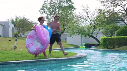 SYNCFUN Inflatable Pool Float Lounger - River Tube Floating Chair Sofa With Big Backrest, Blow Up Floaties Lake Raft Lounge With Mesh Bottom Handle Cup Holder Pool Party For Adults(Blue Yellow)