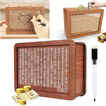 2 Sets - Wooden Savings Bank with Digital Counter, 7.87 X 5.7 Inches - Adult Savings Goal - Holds $10, 000 Coins - Ideal Gift for Friends - High Quality Wooden Savings Bank