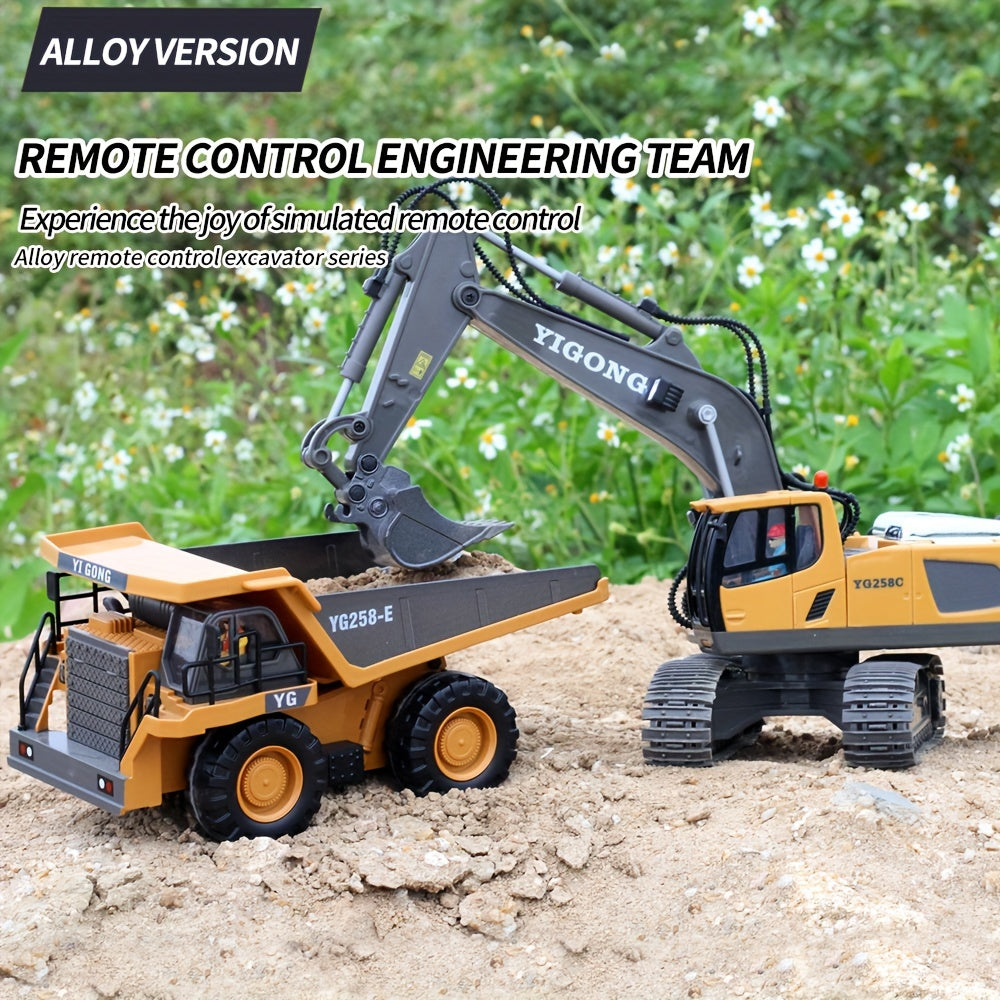 1pc 9-Channel Excavator, 2. 4Ghz RC Construction Vehicle Truck Toys with Alloy Metal Cap, Light, Sound, Rechargeable 1 Battery for Halloween Thanksgiving Christmas Gift