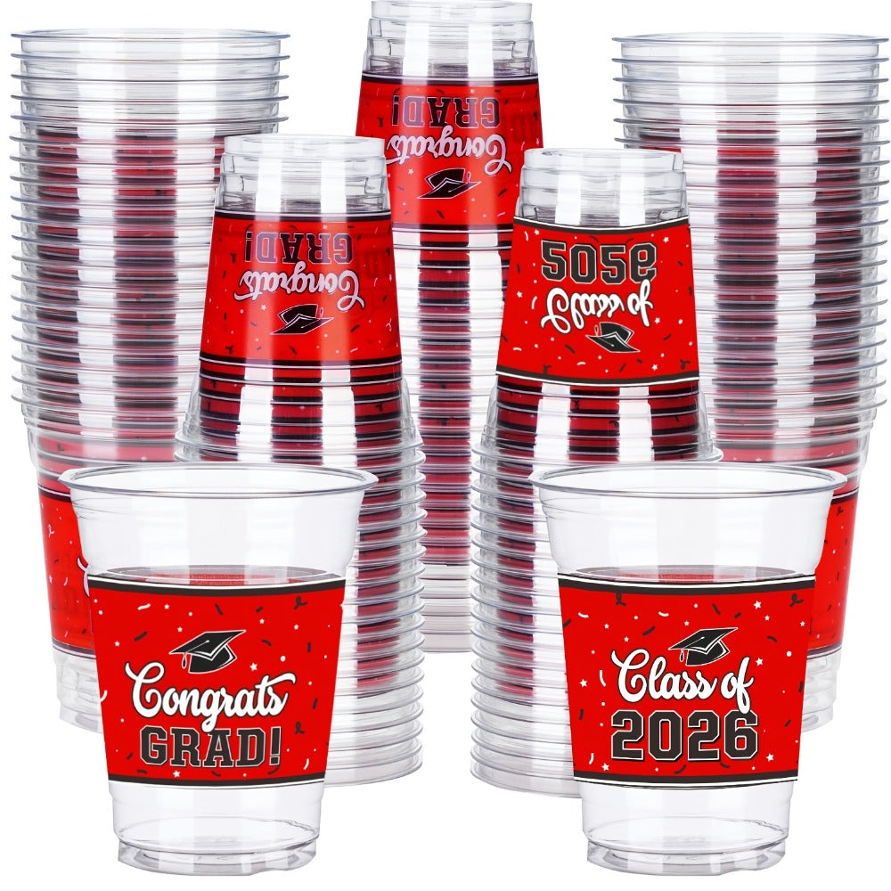Graduation Party Plastic Mugs 100 Pack 14oz – 2026 Graduation Ceremony Cups in Multiple Colors for Graduation Parties, Celebrations & Party Essentials – Black, Red, Blue, Green, Purple & More