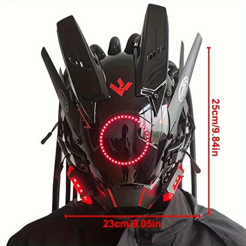 1Pcs Cool LED Lights Punk Mask With Tubular Braid Futurist Science Fiction Mechanical Mask Halloween Cosplay Masks Sci-fi Gear Party Music Festival Props