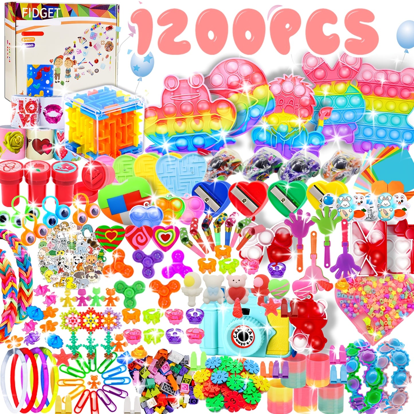 1000/1200pcs Kids Party Favor Bags, Multi-Item Fidget Toy Pack, Gift Bag Fillers, Bulk Classroom Prize Toys, Popular Fidget Spinner Toys, Bulk Piñata Fillers, Student Rewards, Sensory Toys, Soft Toys, Affordable Items, Carnival, Birthday Gifts