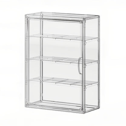 4 Tiers Wall-Mounted Acrylic Display Case | Clear Figure Display with 3 Adjustable Dividers, Magnetic Door, Dust-Proof, Large Collectibles Storage Shelf