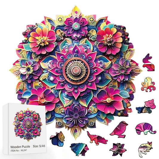Mandala Wooden Puzzle, Exquisite Boxed Wooden Puzzle, Unique Irregular Shaped Animal Puzzle, Perfect Birthday And Christmas Gift, Active Brain Exercises Focus, Decorative Art Painting