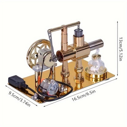 Stirling Engine Generator Kit Single Cylinder Stainless Steel – Real Working Heat Engine Model Generates Electricity, STEM Physics Experiment Toy Educational Science Gift for Teens Adults Engineers Ages 14+