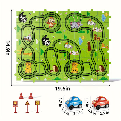 39pcs/ 56pcs/ 73pcs Jigsaw Puzzle Race Track Car Set Toys, Puzzle Tracks Car Toys Gifts for Boys Kids