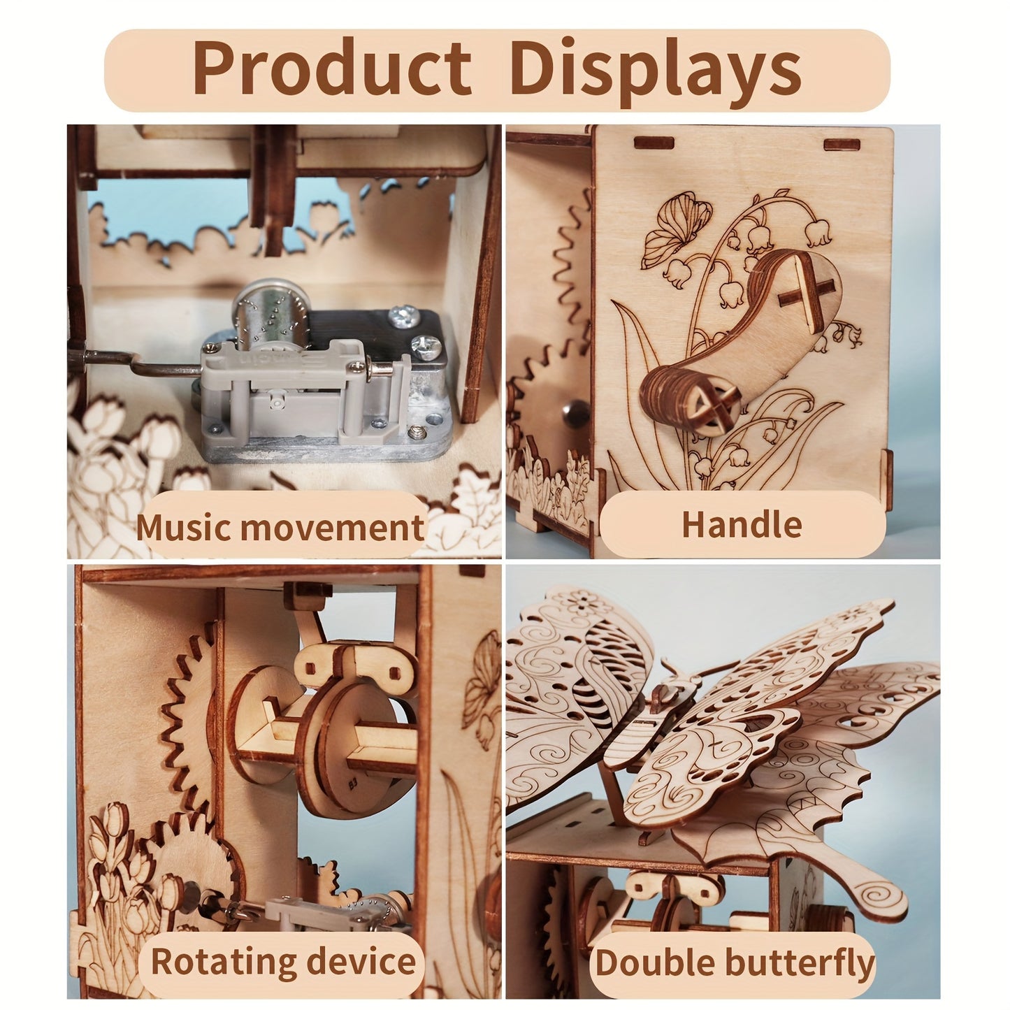 3D Wooden Puzzle Hand Butterfly Music Box You Are My Sunshine Handmade Assembly Model Kit Holidays Birthdays Christmas Gifts Halloween Party Favors