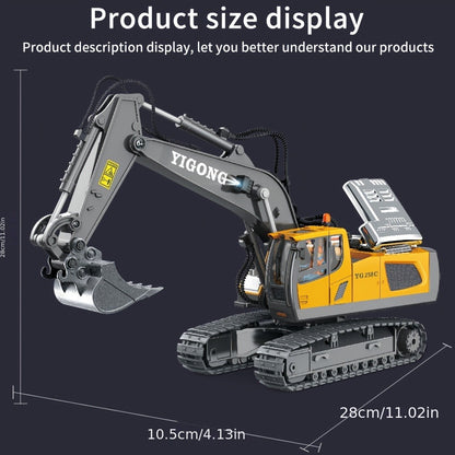 RC Excavator Toy 1:18 Scale 2.4GHz with Metal Scoop Lights Sound Effects 680-Degree Rotation, Remote Control Construction Vehicle Set Dump Truck Bulldozer Loader for Boys Ages 8+, Birthday Gift