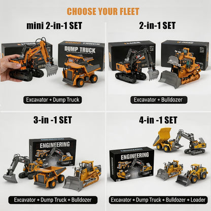 Remote Control Construction Vehicle Set 2/3/4pcs – 2.4G 11-Channel RC Excavator Dump Truck Bulldozer Alloy & Plastic Engineering Toy Car Kit for Kids Boys, Great Birthday Gift