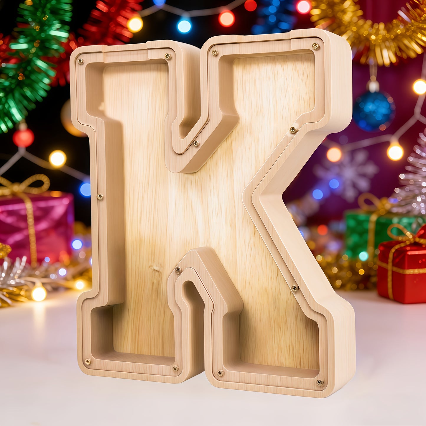 26 English Alphabet A-Z Letter Penny Bank, Large-Capacity Transparent Wooden Alphabet Penny Bank, Wooden Savings Box, Back to School Gifts, Halloween Gifts, Christmas Gifts