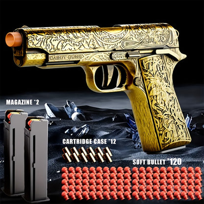 Cool Toy Gun with 120 Soft Bullet Shells & Ejecting Shells System - Semi-Automatic Rapid-Fire Pistol Suitable for Boys, 2 Magazines & 12 Shells/Bullets for Indoor/Outdoor Shooting Games, Birthday Gifts for (Fake Gun for Role Play)