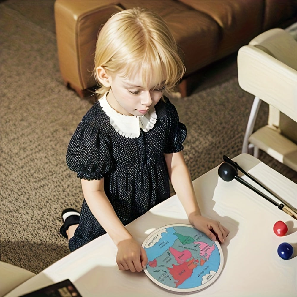 Wooden World Map Puzzle for Kids – Seven Continents Geography Learning Toy, Colorful STEM Educational Puzzle, Montessori Gift for Boys & Girls Ages 3+, 7.8"x7.8"