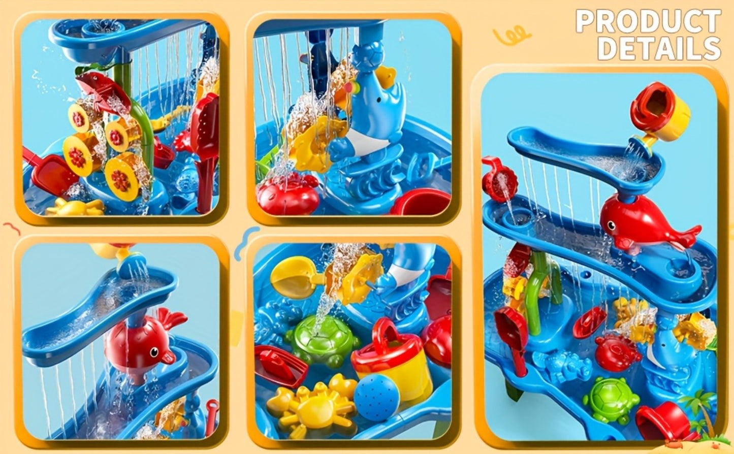 Sand Water Table for Kids 3-Tier Outdoor Sensory Play Table with Shovel Scoop & Strainer – Backyard Beach Summer Toy for Toddlers Boys Girls (Blue)