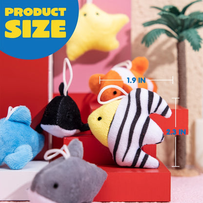 24pcs Mini Sea Animal Plush Toys Bulk Set – Stuffed Ocean Animal Keychains for Party Favors, Pinata Fillers, Goodie Bag Stuffers, Easter Basket, Classroom Prizes, Birthday Christmas Gifts for Kids