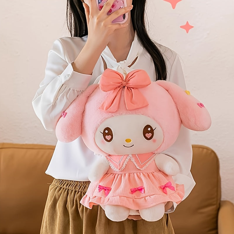 Sanrio Official Kuromi & Melody Plush Dolls in Princess Dress with Pink Bow & Ruffled Collar - Soft Collectible Stuffed Animals, Birthday/Christmas Gifts, Cute Kuromi & Melody Room Decor