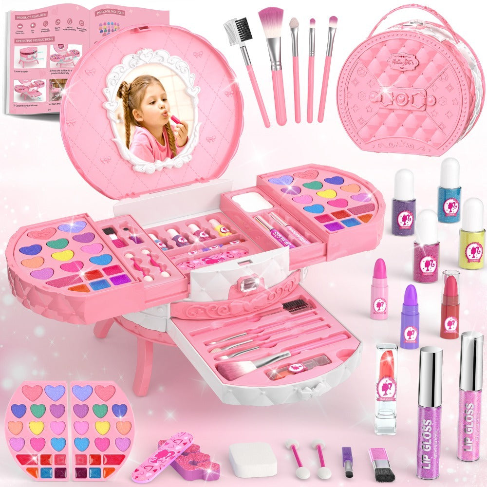 Girls' Makeup Set, Including Dressing Table and Mirror, Princess Gift, Toy, Birthday, Christmas and Halloween Gift, Suitable for Children Aged 3-12.