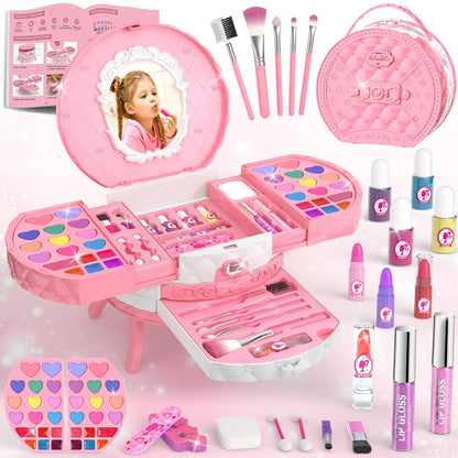 Girls' Makeup Set, Including Dressing Table and Mirror, Princess Gift, Toy, Birthday, Christmas and Halloween Gift, Suitable for Children Aged 3-12.