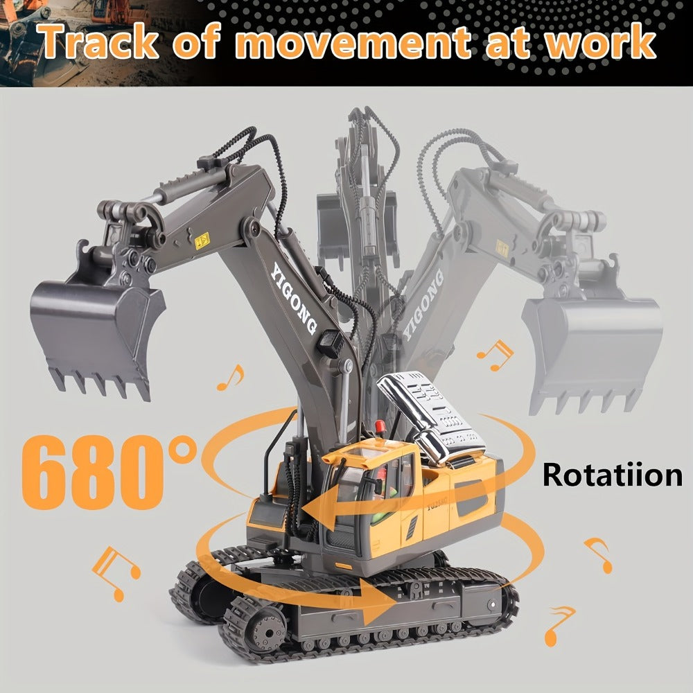 Alloy RC Construction Vehicle Toy for Kids – 2.4GHz Remote Control Excavator, Loader, Dump Truck with Alloy Metal Cap, Light & Sound, Rechargeable Battery, Boys Gift for Halloween Thanksgiving Christmas
