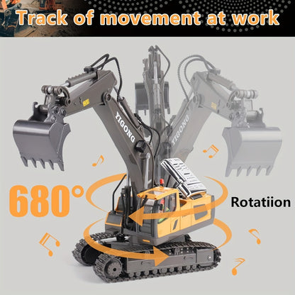 Alloy RC Construction Vehicle Toy for Kids – 2.4GHz Remote Control Excavator, Loader, Dump Truck with Alloy Metal Cap, Light & Sound, Rechargeable Battery, Boys Gift for Halloween Thanksgiving Christmas