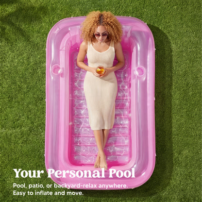 SYNCFUN Inflatable Tanning Pool Lounger Float, 70'' X 46'' Pool Floats Adult with Pillow, 4in 1 Suntan Tub Raft Floatie, Sunbathing Bed Lounge for Water Blow Up Kid Ball Pit Party Gifts, L-Pink White