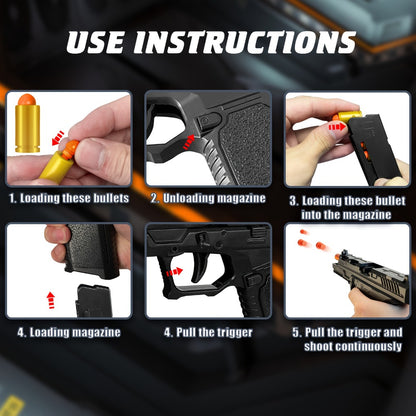 Soft Bullet Toy Gun Pistol with Ejecting Shells & 100 Bullets – Semi-Automatic Rapid Fire Foam Blaster for Kids Boys Ages 6+, Indoor Outdoor Shooting Game Toy, Birthday Christmas Halloween Gift