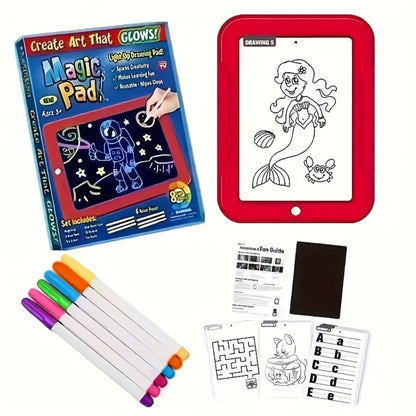 Light Up Drawing Board for Kids LED Doodle Art Set with Colorful Markers & 30 Cards Ages 3-8 – Battery-Powered Glow Writing Board | Birthday Christmas Travel Activity Gift for Boys & Girls