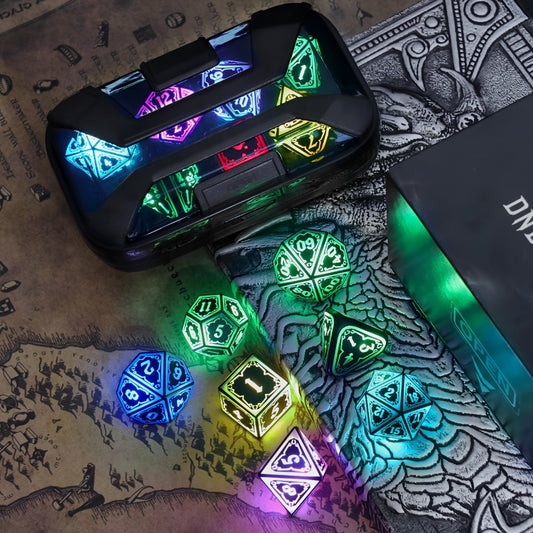 Illuminated RGB DND Dice Collection, 7-Color Polyhedral Role-Playing Dice with LED Features And Charging Case, Perfect for Christmas And Birthday Presents (Astral Shard Black)