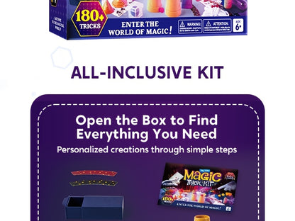 SYNCFUN 180+ Magic Trick Set Toy for Kids, My First Magic Trick Kit- Amazing Magician Toy with Step-by-Step Video Lessons, Easy Tricks Of Wand And Illusion Cards, Cool Christmas Birthday Party Gifts for Boys And Girls Aged 6+