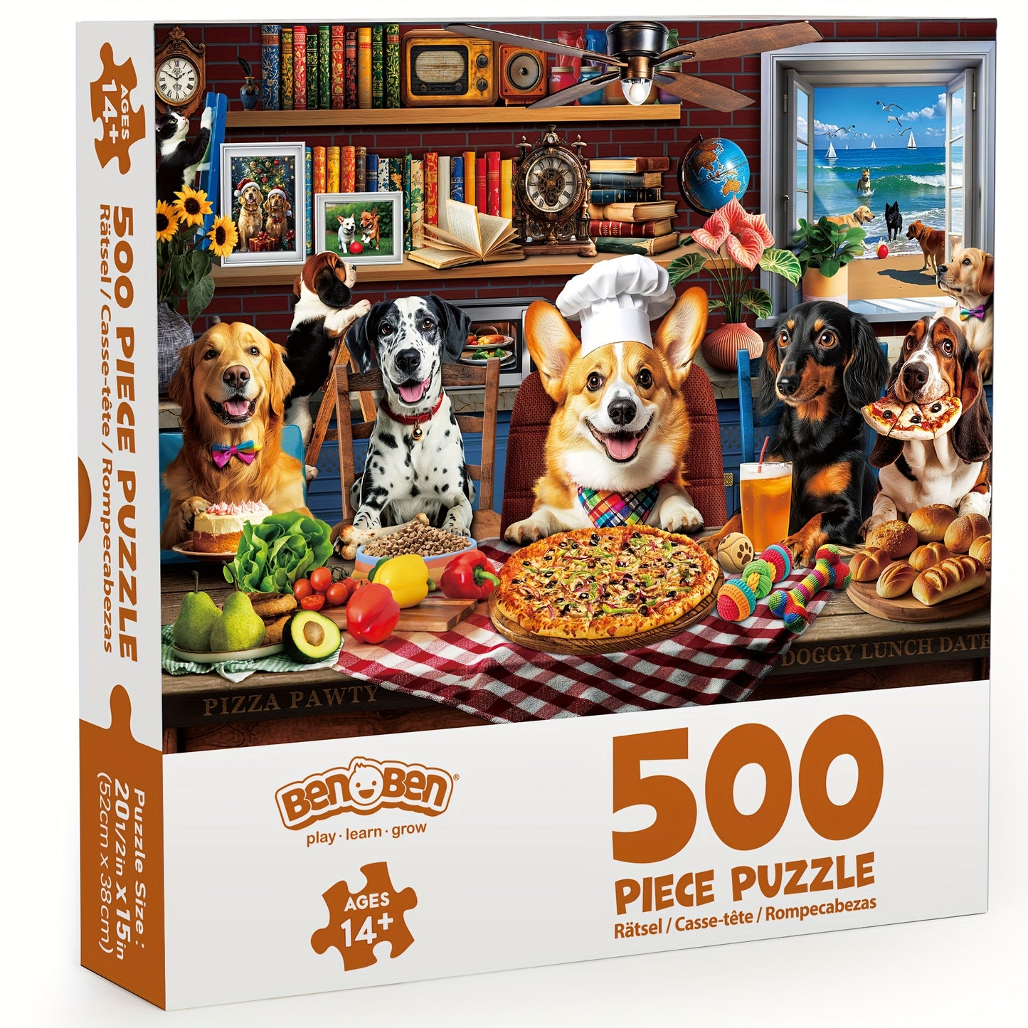 500PCS/1000PCS Dog Jigsaw Puzzles for Adults, Dogs' Dinner Party with Letters On Back, Funny Animal Puzzle, Relax Challenging Puzzles for Family Game Night, Home Wall Decoration Office Decor Men Women Birthday Gifts Thanksgiving Christmas Gift