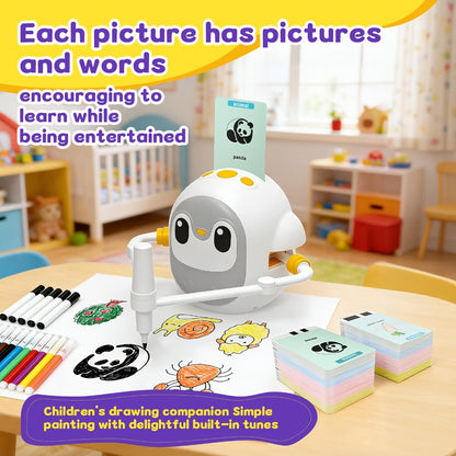 Drawing Robot for Kids Penguin, 200 Learning Cards & 12 Color Pens, STEM Art Educational Toy, Screen-Free Interactive Drawing Game, Step-by-Step Lessons for Boys & Girls Ages 3+, USB Charging, Birthday Gift