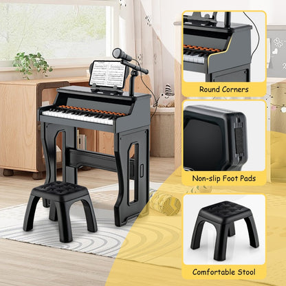 COSTWAY 37 Keys Music Piano with Microphone, Kids Piano Keyboard w/ Detachable Music Stand, Sturdy Stool, Multi-Functional Piano Instrument, Piano Learning Toy for Toddlers Age 3+