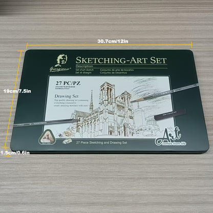[Christmas New Year Gifts] Giorgione 27pcs Sketching Pencil Set, Including Pencils, Charcoal Pencils, Charcoal Sticks, Erasers, Etc., a Must-Have Tool for Sketching And Quick Sketching, Perfect Christmas And New Year Gifts