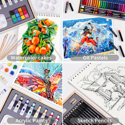 Professional Wooden Tabletop Art Easel for Painting, 85 Pieces Starter Acrylic Paint Set with Acrylic Paints, Sketch Pads, Brushes and Palette for Adults, Beginners, Professional, Arts, Crafts & Sewing, Painting, Drawing & Art Supplies